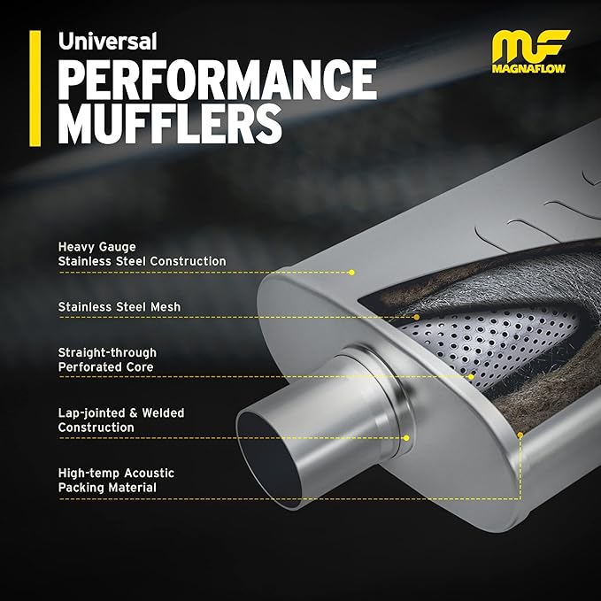 MagnaFlow Performance Exhaust Muffler 12619: 3"3" InletOutlet, 6x6x14" Round, Stainless Steel, Satin Finish