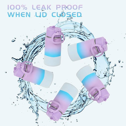 Volhoply 14oz KIds Stainless Steel Insulated Leakproof Water Bottle with Straw Lid and Silicone Boot,BPA-Free Easy Use for Boys&Girls,Double Wall Vacuum Bottles(Lavender Blue,1)