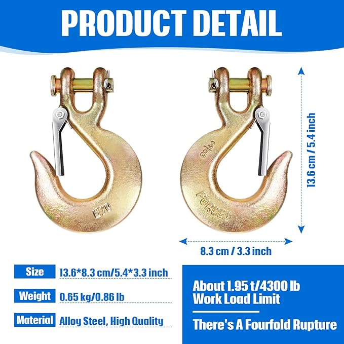 Moxweyeni 2Pack 38 Clevis Slip Hook with Safety Latch, Heavy Duty Forged G70 Steel Chain for Deck Hauler Receiver Hitches Trailer Wiring, Winch, Tow, and Chain Hook