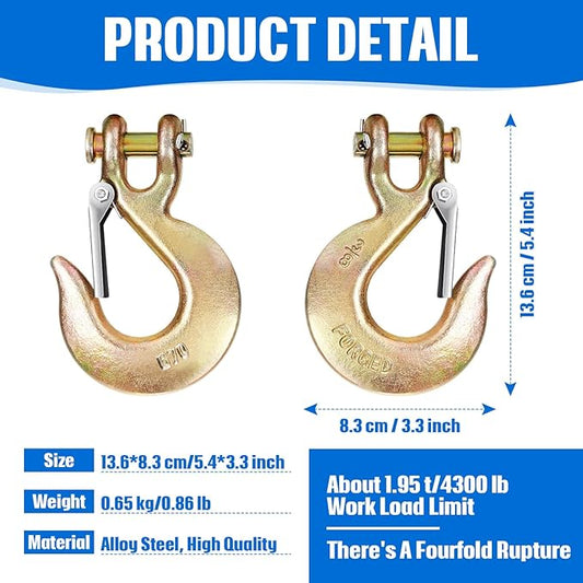 Moxweyeni 2Pack 38 Clevis Slip Hook with Safety Latch, Heavy Duty Forged G70 Steel Chain for Deck Hauler Receiver Hitches Trailer Wiring, Winch, Tow, and Chain Hook