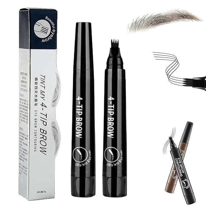 Lightsbetter Waterproof Brow Pen, Tint My 4 Tip Brow Waterproof, 4 Tipped Precise Brow Pen, Microblading Eyebrow Pen 4 Fork Tip Tattoo Pencil (4)