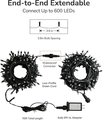 ULG Upgraded 2-Pack 152FT 400 LED Christmas String Lights, Extendable Waterproof Fairy Lights with Memory Function, 8 Modes, Bubble Bulbs, Warm White, Adapter Included for IndoorOutdoor Decor