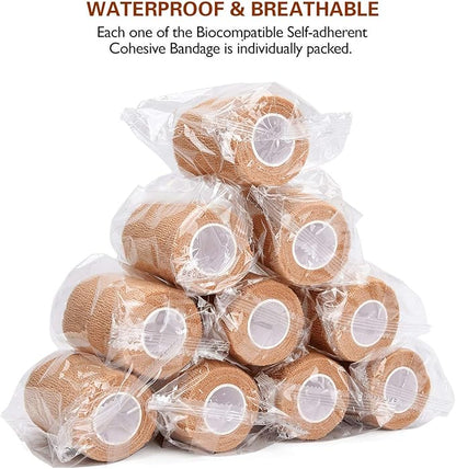 12PCS Self Adherent Bandage, 3" x5yd  7.5cmx4.5m Elastic Cohesive Gauze Wrap, Medical Sport Wrap Athletic Tape for Stretch Sports Ankle Wrist Sprains Swelling - Brown