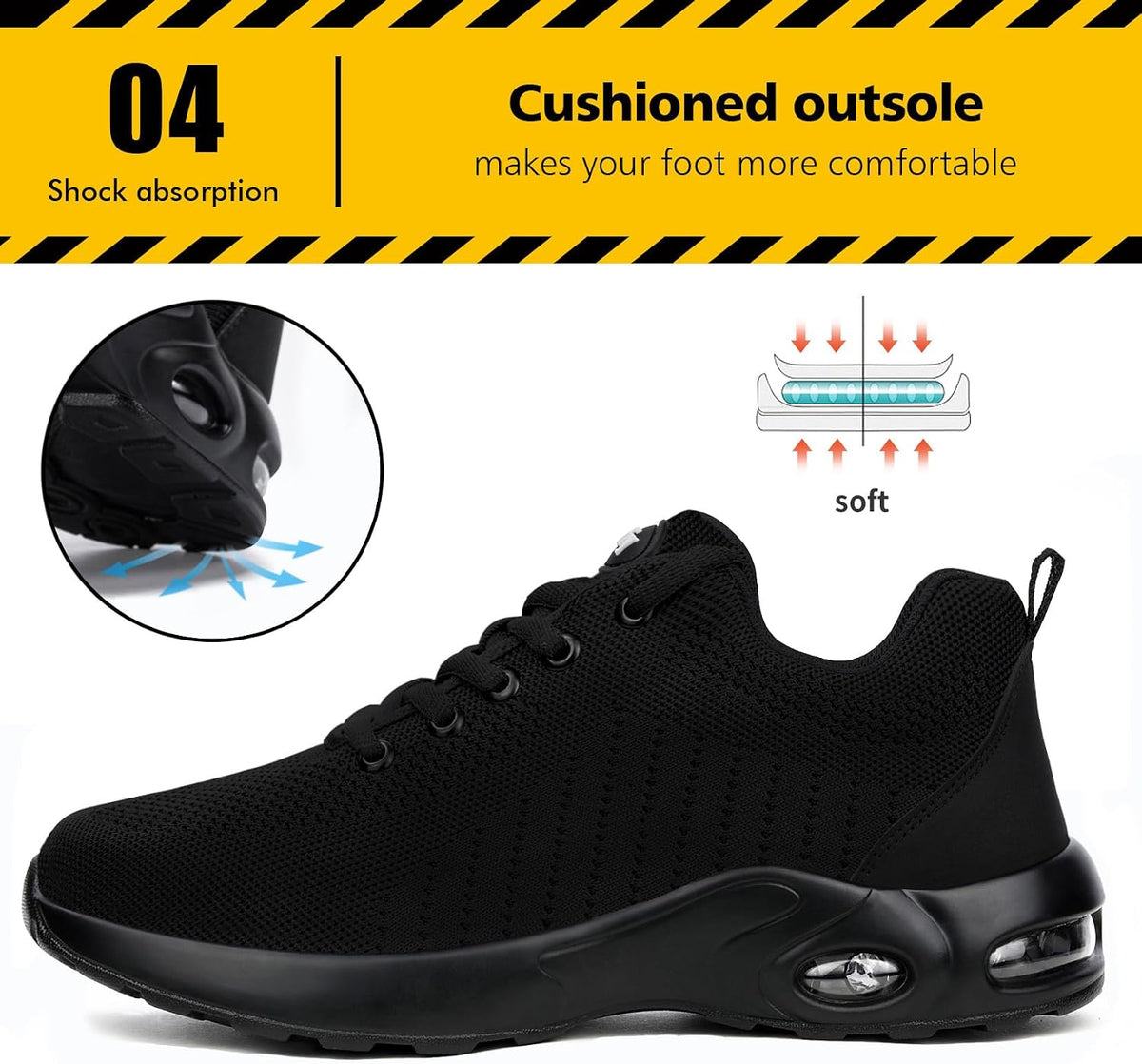 Steel Toe Shoes for Women Lightweight Safety Shoes Air Cushion Comfortable Slip Resistant Indestructible Womens Puncture Proof Work Sho
