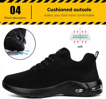 Steel Toe Shoes for Women Lightweight Safety Shoes Air Cushion Comfortable Slip Resistant Indestructible Womens Puncture Proof Work Sho
