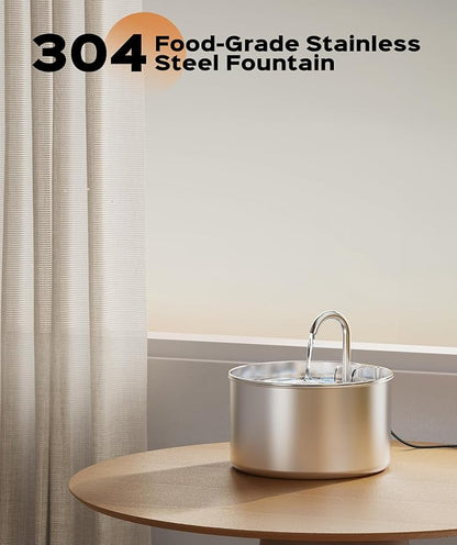 Cat Water Fountain Stainless Steel  8 filters  8 Sponges - Pet Water Fountains Faucet Metal Automatic CatDog Waterer Bowls Pets Watering Running Bottle Water Dispenser for Drinking Ultra Quiet Pump