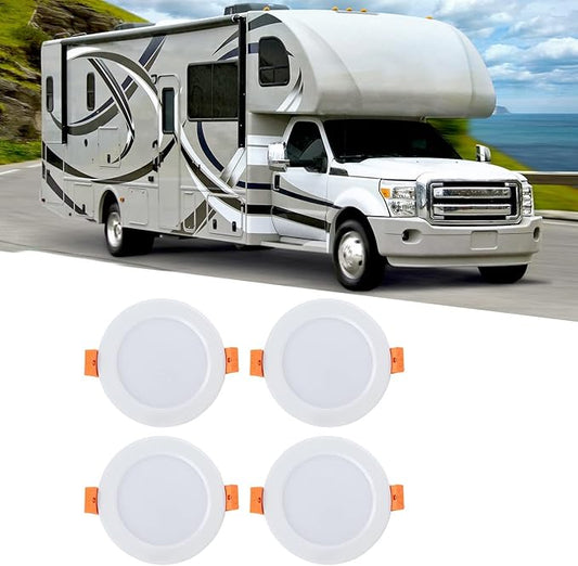 4 Pcs 4in RV Ceiling Dome Light 300LM 6000K Round Downlight Car Interior Lighting WhiteRV Recessed Downlight for Caravan Yacht DC 12V 3W