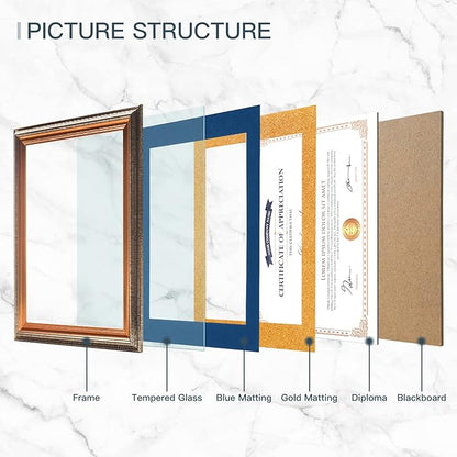 XUANLUO 11x14 Picture Frames Certificate Document Frame with Tempered Glass Wood Grain Color Diploma Frames 8.5x11 with Blue Mat for Wall and Tabletop Brown 1Pack