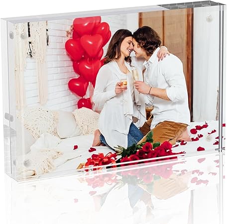 TWING 5x7 Acrylic Frame for Pictures, Clear Double Sided Acrylic Picture Frame with Microfiber Cloth, Picture Frame 5x7, 12  12MM Thickness Magnetic Acrylic Photo Frame Desktop Frameless Display 5x7