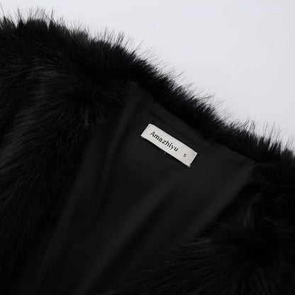 Amazhiyu Women's Faux Fur Cropped Coat Long Sleeve Open Front Winter Jacket .