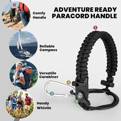 RAYMYLO One Gallon Water Bottle Insulated, Triple Walled Vacuum Stainless Steel (Cold for 48 Hrs), Leak Proof & Non-BPA, Large Water Flask Jug with Paracord Handle & Straw Spout Lids