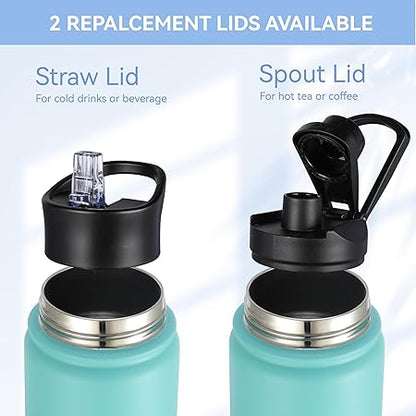 HASLE OUTFITTERS Insulated Water Bottle 22 oz Double Wall Stainless Steel Water Bottle Wide Mouth with Straw Lid  Spout Lid Keeps Cold or Hot(Green Blue Gradient,1)