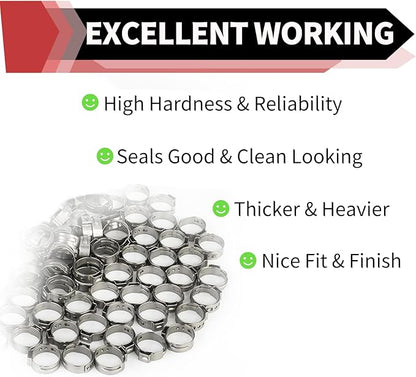 EFIELD - 34 Inch PEX Stainless Steel Clamp Rings (200 Pack) for Metal PEX Pipe Connection