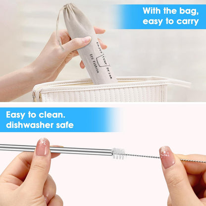 SET OF TEN 10.5" Reusable Bent Stainless Steel Straws with 10 Silicone Tips 5 Cleaning Brush 1 Travel Case Eco Friendly Extra Long Metal Straw Drinking for 20 24 30 oz Tumbler