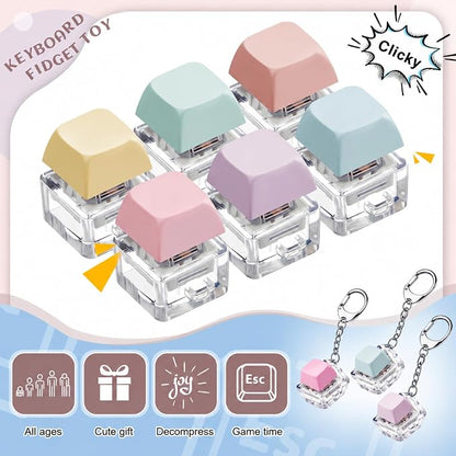 6 Pcs Keyboard Fidget Toys Keyboard Clicker Fidget Keychain Decompression Button Finger Clicker Toys Button Stress Relief Gifts for Relieving Stress (Macaron,Classic)