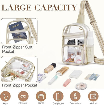 This clear crossbody bag is perfect for concerts, stadiums, and other events. It's lightweight, compact, and meets most clear bag policies.