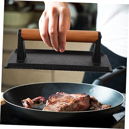 Multi-Function Meat Press Cast Iron Plate Burger Press for Steak Grill Comfortable Grip