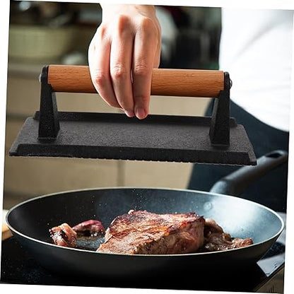 Multi-Function Meat Press Cast Iron Plate Burger Press for Steak Grill Comfortable Grip