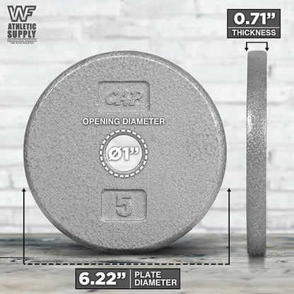 CAPHAUS Grey Standard Solid Cast Iron Weight Plates 1-inch Center Hole for Standard Barbell & Dumbbell Handles Size available in 1.25/2.5/5/7.5/10/12.5/25 & 50 LB Multiple Options
