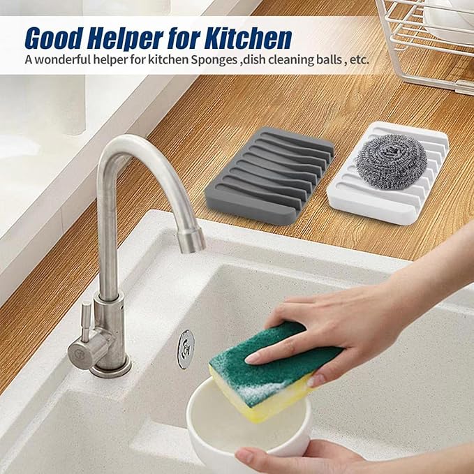 2PCS KAJUDA Self Draining Soap Dishes, Premium Silicone Soap Holder  Saver for Shower, Bathroom, Bath Tub, Razor, Sponges, Bar Soap Dish to Keep Soap Dry, Can Extend Soap Life, Easy Clean (White)