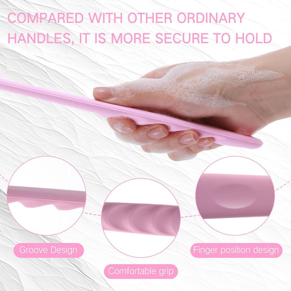 Sunnyray (1 Pack) Silicone Back Scrubber with 15" Long Handle - Double-Sided Bath Body Brush for Exfoliating &Easy to Clean & Quick Dry, Deep Cleaning, Lathers Well for Shower(Pink)