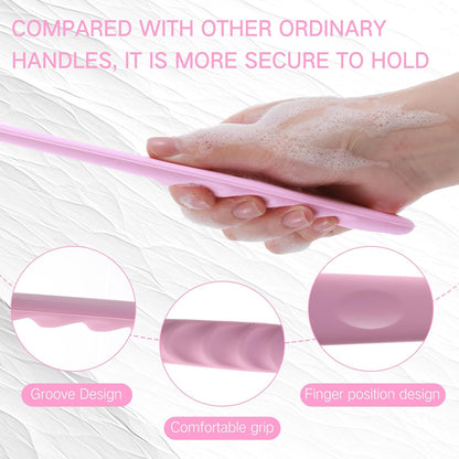 Sunnyray (1 Pack) Silicone Back Scrubber with 15" Long Handle - Double-Sided Bath Body Brush for Exfoliating &Easy to Clean & Quick Dry, Deep Cleaning, Lathers Well for Shower(Pink)