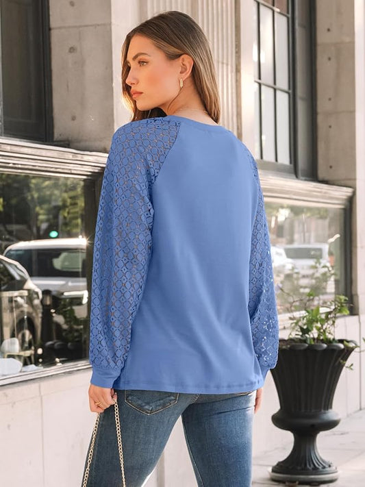 AUTOMET Womens Long Sleeve Shirts Lace Tops Business Casual Fall Fashion Outfits Clothes Knitted Y2k Blouses
