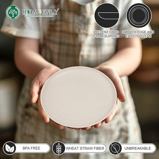 Homienly Plates Set of 8, Wheat Straw Plates, 6Inch Lightweight Unbreakable Dinner Dishes Plates, Mini Dessert Plates, Kids Plates for Snack, Cake - Beige