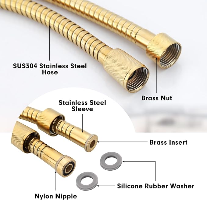 Shower Hose Replacement for Grohe 28143000 59" Metal Longlife Shower Hose,Replacement Shower Hose Suitable for Use with Any GROHE Hand Shower,Durable Metal Construction (Gold)