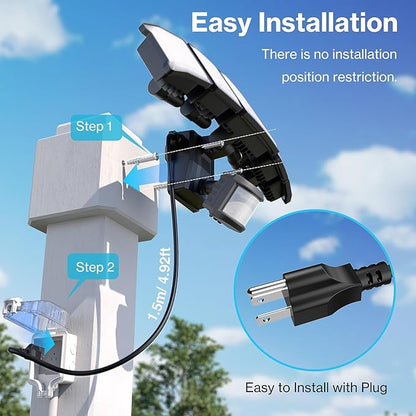 Olafus 130W Motion Sensor Outdoor Light Plug in, Motion Flood Light Dusk to Dawn, 13000LM IP65 Waterproof Exterior LED Security Lights, 5 Heads Motion Detector Floodlights for Garage Yard, Black