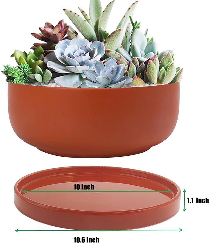 10.7-inch ceramic pot tray, saucers for 6, 7, 8, 9, 10, 11, 12, 15-inch pots, durable and resistant water tray for flower drainage for base of