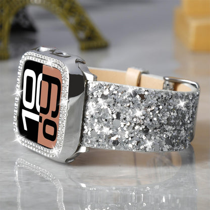 Compatible For Apple Watch Band with Bling Diamond Case 38mm 40mm 41mm 42mm 44mm 45mm 46mm 49mm Ultra 3/2/1, Women Glitter Sparkle Bands For iWatch Band Series 11 10 9 8 7 6 5 4 3 2 1 & SE3 SE2 SE