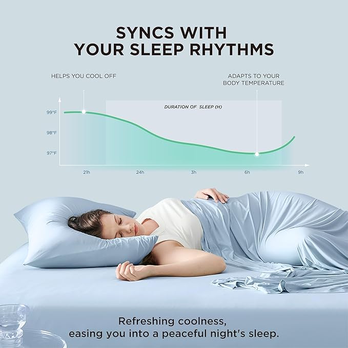 Bedsure Cooling Sheets Queen Size, Cooling Bedsheets for Hot Sleeper, Chill Cool Sheet, Deep Pocket Up to 17.5 Inches, Soft  Breathable Bedsheets, 4 Pieces, Blue