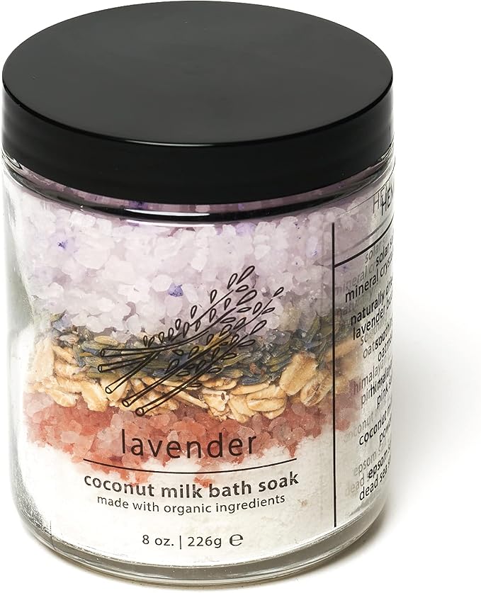 Hemlock Park Lavender Coconut Milk Bath Soak  Organic Coconut Milk, Botanicals, Dead Sea, Epsom, and Himalayan Pink Mineral Salts  9.5 oz Jar