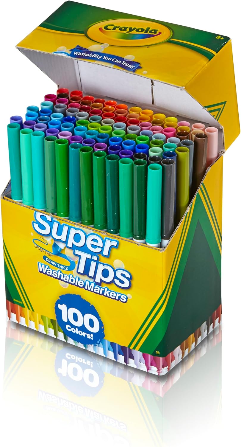 Crayola Super Tips Marker Set (88ct), Fine Point Washable Markers, Drawing Markers for Kids & Adults, Create Thick & Thin Lines, Art Supplies, Ages 3+. ( Open Box , only 88CT )