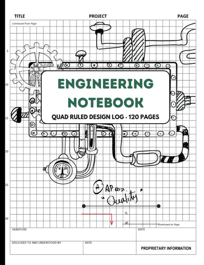 Engineering Notebook: Composition Graph Paper | Quad Ruled Book | Design Log Book for Engineer | Metric grid paper 120 pages, 8" x 11"