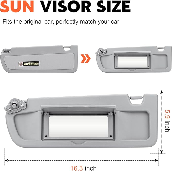 Gray Driver Left Side Sun Visor Replacement Compatible with 2006 2007 2008 2009 2010 2011 Honda Civic EX LX Sedan SI Coupe Replace 83280-SNA-A01ZA