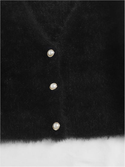 Women's Fuzzy Crop Sweater Cardigan 2025 Winter Holiday Outfits Chunky Pearl Button Down Long Sleeve Cardigan