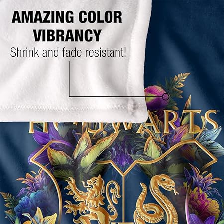 Harry Potter Hogwarts Multi-Colored Floral Crest Silky Touch Super Soft Throw Blanket 36" x 58",Hogwarts Multi-Colored Floral Crest, Blue