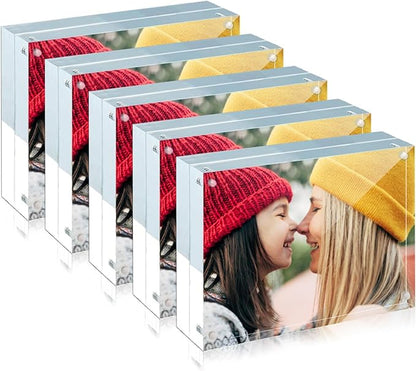 ILYXY 5 Pack Acrylic Frame 5x7, 20 Thicker, 24mm Thick Frameless Clear Picture Frame, Double Sided Magnetic Photo Frame, Free Standing Desktop Display Stand Acrylic Picture Frames