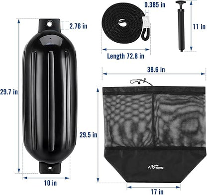 Affordura Boat Fender 4 Pack Boat Bumpers Fenders with 4 Ropes, Boat Bumpers for Pontoon Boat Fenders Inflatable
