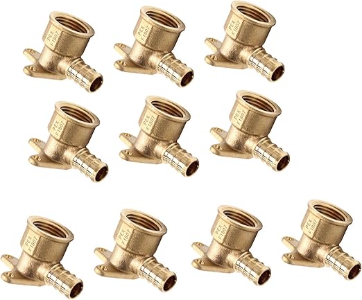 (Pack of 10) EFIELD Pex Drop-Ear Elbow Brass Crimp Fitting 1/2 Inch x 1/2 Inch Female NPT, ASTM F1807