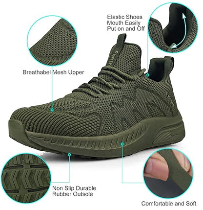 Feethit Mens Non Slip Walking Sneakers Lightweight Breathable Slip on Running Shoes Athletic Gym Tennis Shoes for Men