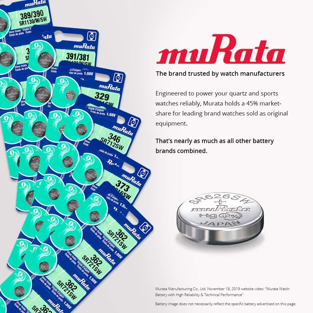 Murata 392/384 Battery SR41/W/SW 1.55V Silver Oxide Watch Button Cell (5 Batteries)