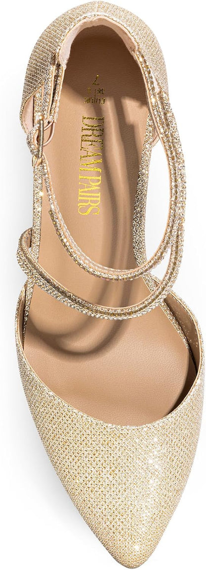 DREAM PAIRS Women's Closed Pointed Toe Low Chunky Heels Pumps Ankle Strap Wedding Business Dressy Shoes