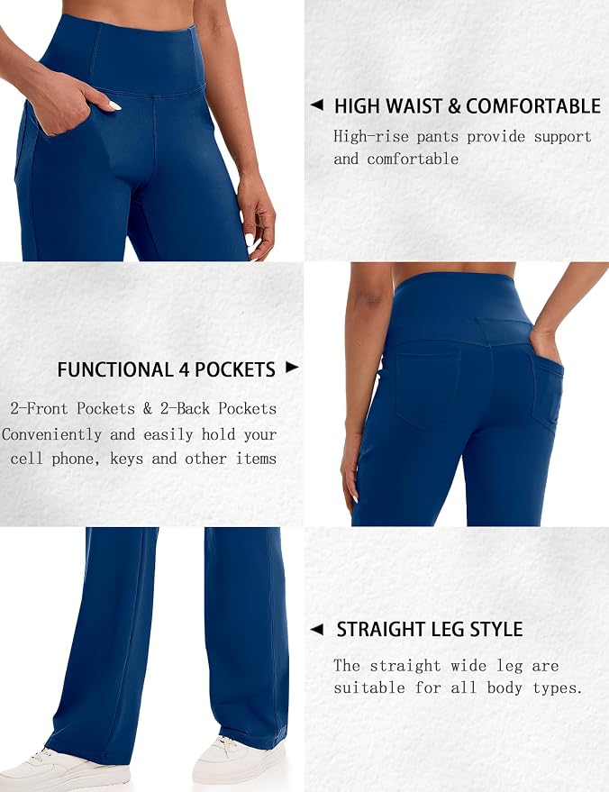 VOOVEEYA Yoga Pants Women with Pockets, Tummy Control Leggings Straight Leg High Waist Work Dress Pants Petite/Regular/Tall