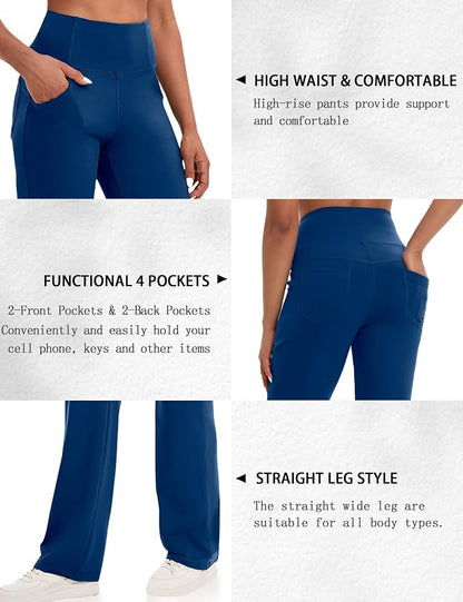 VOOVEEYA Yoga Pants Women with Pockets, Tummy Control Leggings Straight Leg High Waist Work Dress Pants Petite/Regular/Tall