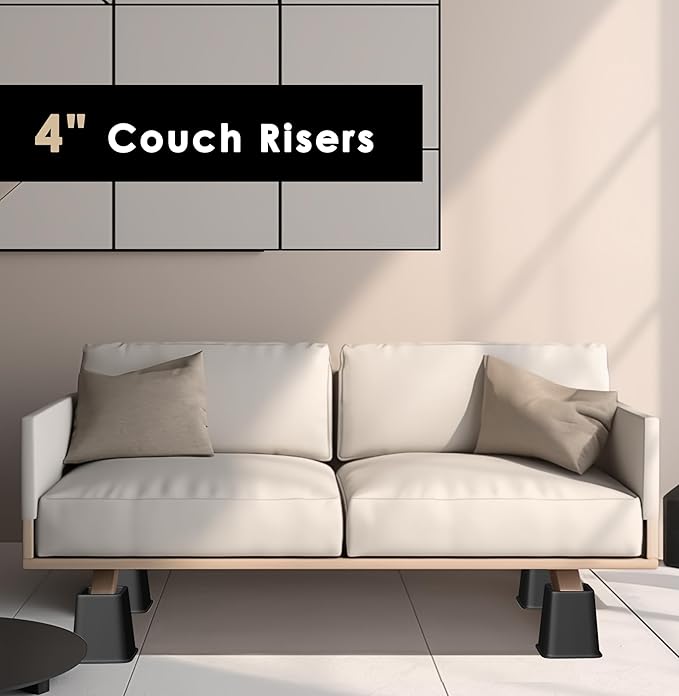 Bed Furniture Riser 4 inches, Versatile Bed and Furniture Riser - Heavy Duty, Supports 550 lbs Each Riser - Set of 4, Black