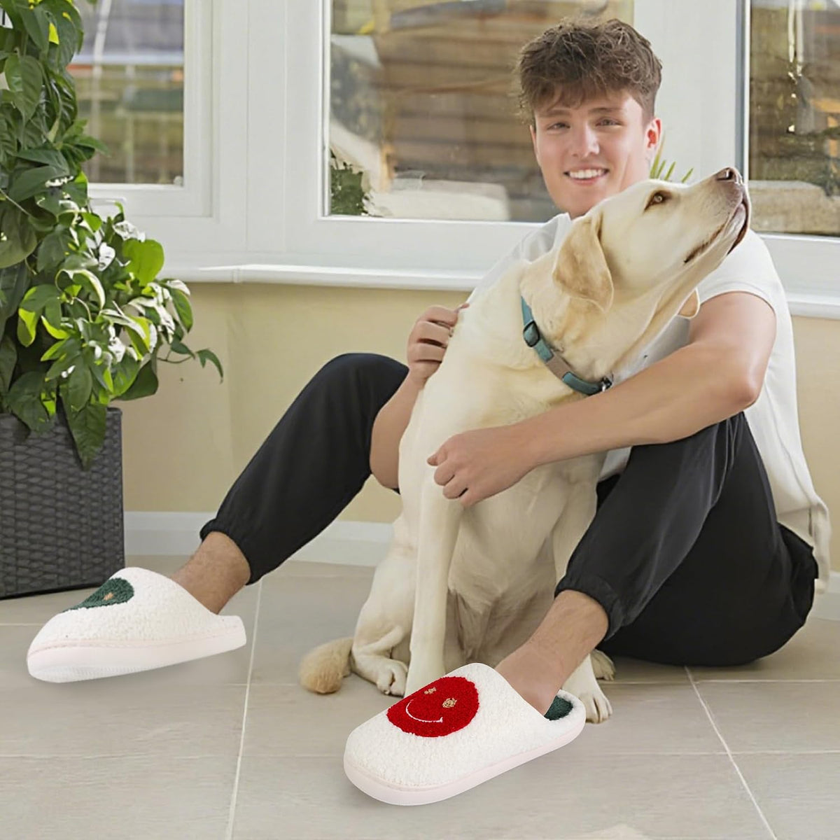 Size 9-10. HAJOYHA Christmas Slippers for Women Men, Soft Slip-On House Winter Plush Fluffy Cute Slippers for Holiday Xmas Bedroom Indoor Outdoor Use(Bowknot,Gingerbread)