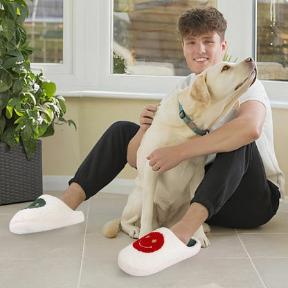 Size 9-10. HAJOYHA Christmas Slippers for Women Men, Soft Slip-On House Winter Plush Fluffy Cute Slippers for Holiday Xmas Bedroom Indoor Outdoor Use(Bowknot,Gingerbread)